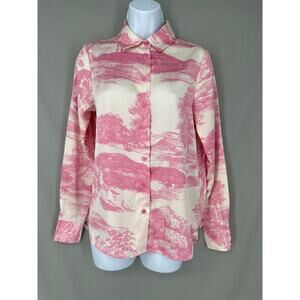 Cupcakes Cashmere Top Women XS Pink Floral Satin French Toile Cottagecore Button